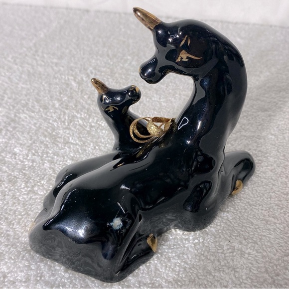 Vintage Black Ceramic Unicorn Figurine W Gold Accents - Picture 8 of 15